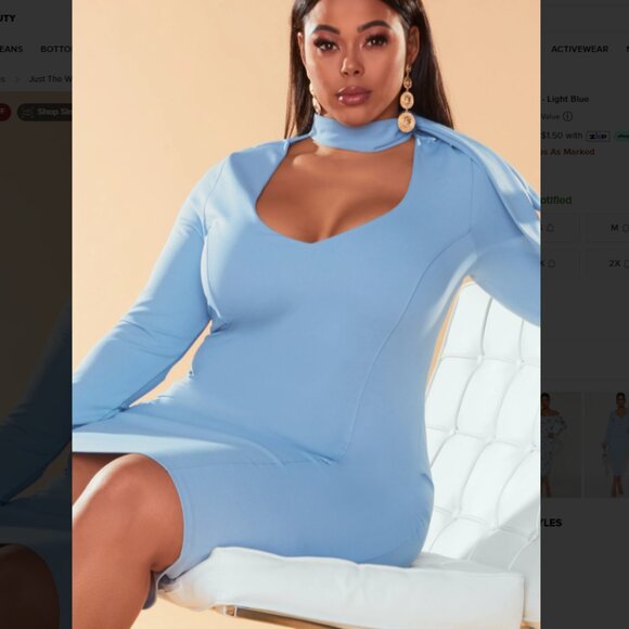 Fashion Nova Just The Way I Am Light Blue‎ Neck Tie Dress 2X NWT - Picture 5 of 5